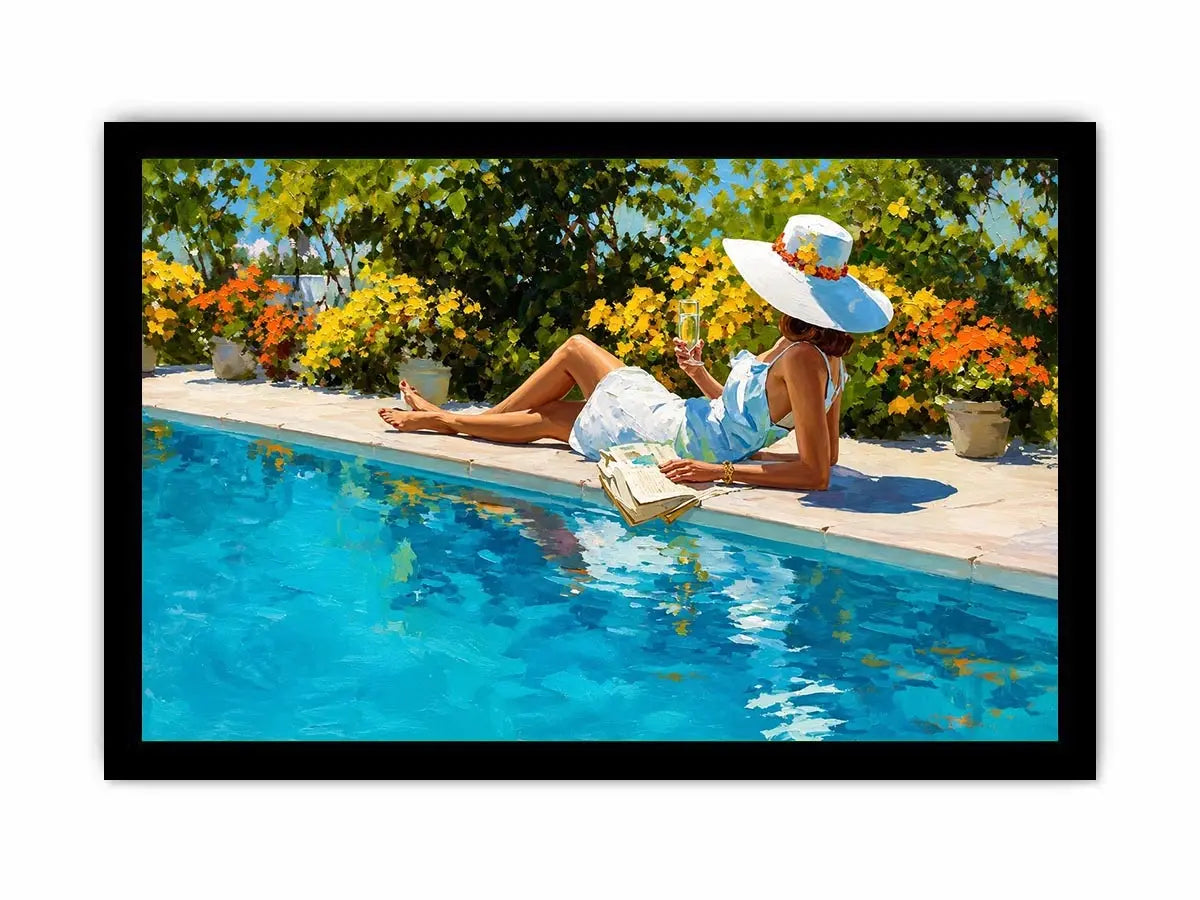   poolside woman luxury canvas art