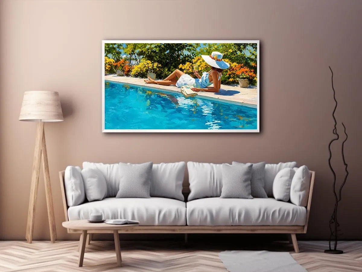   poolside woman luxury canvas art