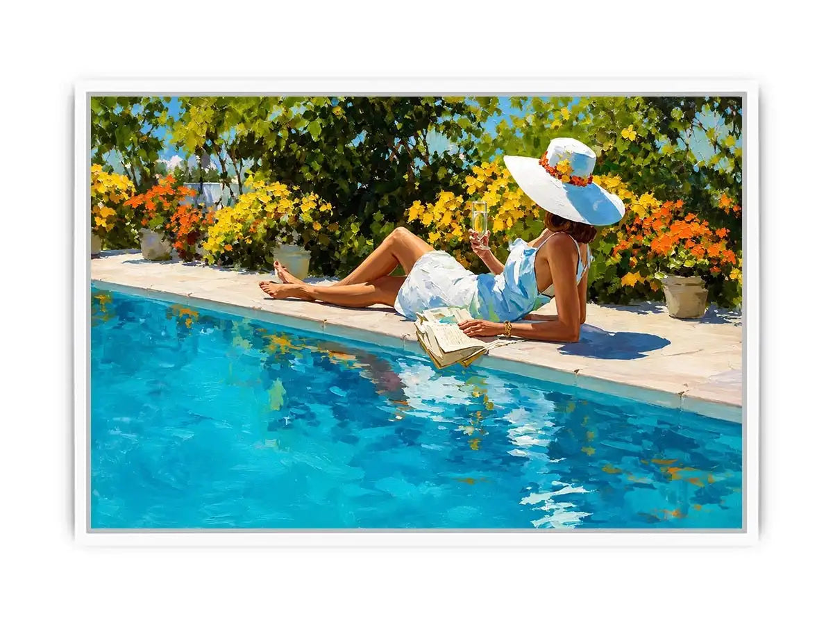   poolside woman luxury canvas art
