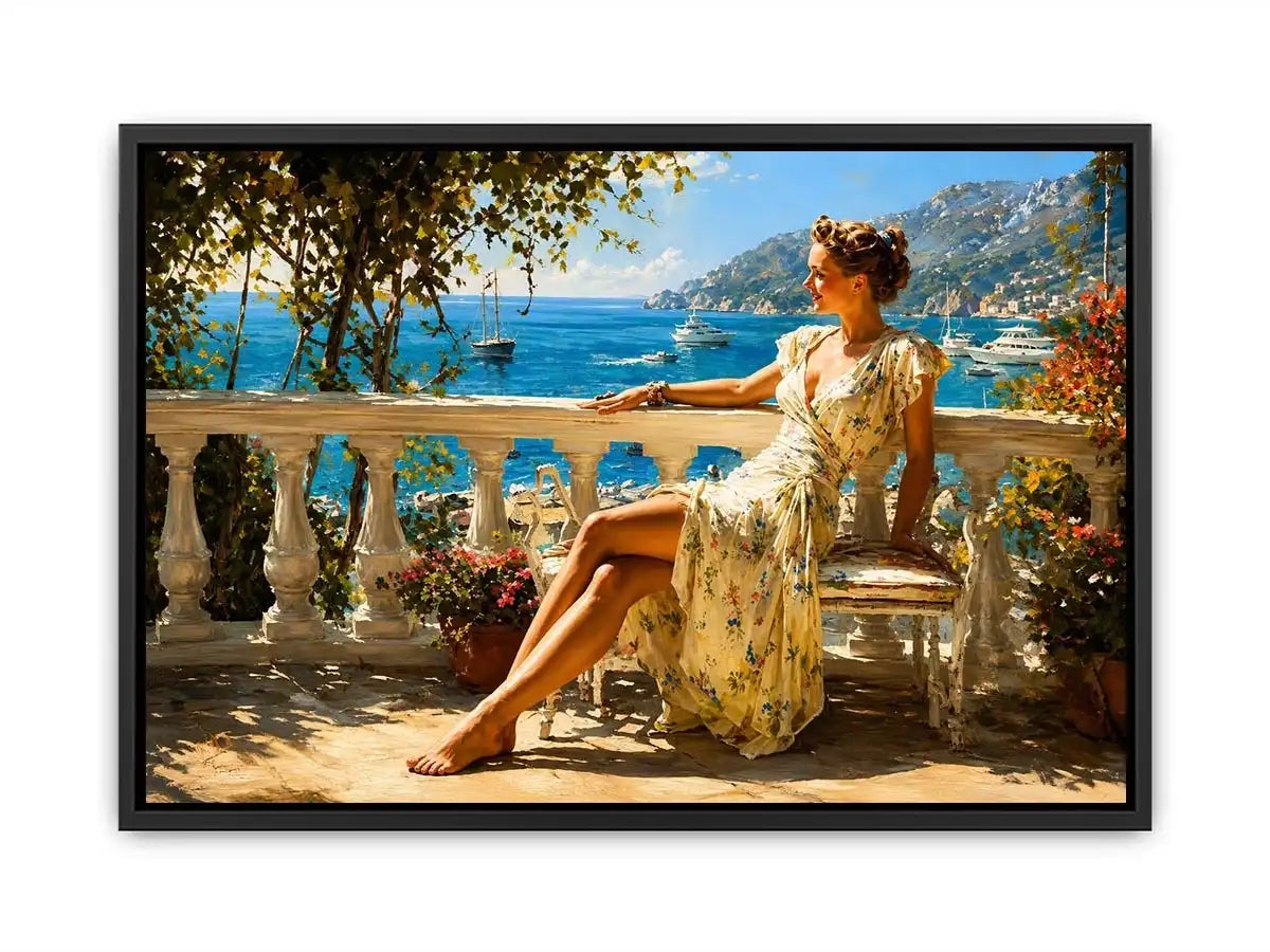   mediterranean woman coastal canvas print