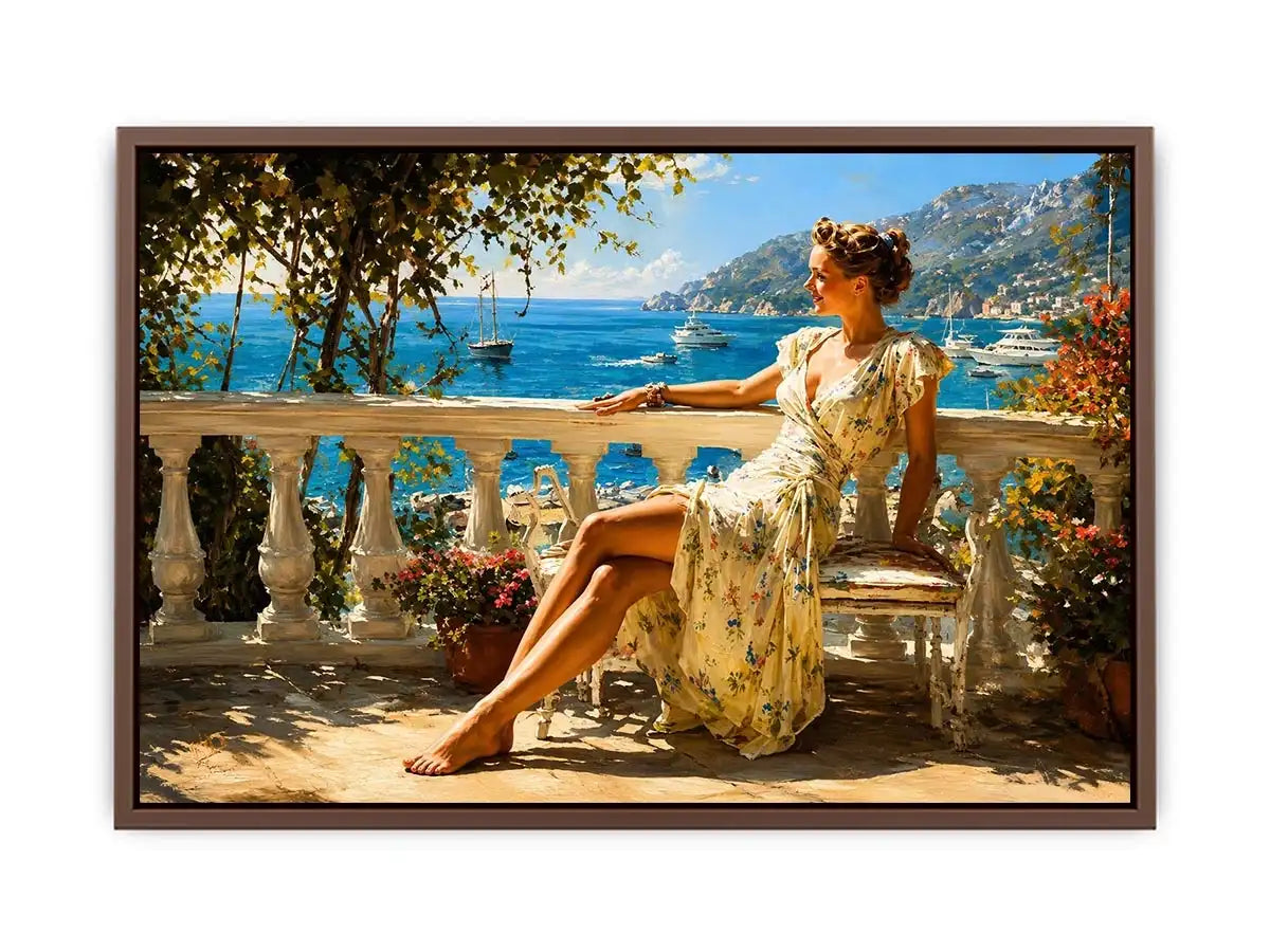   mediterranean woman coastal canvas print