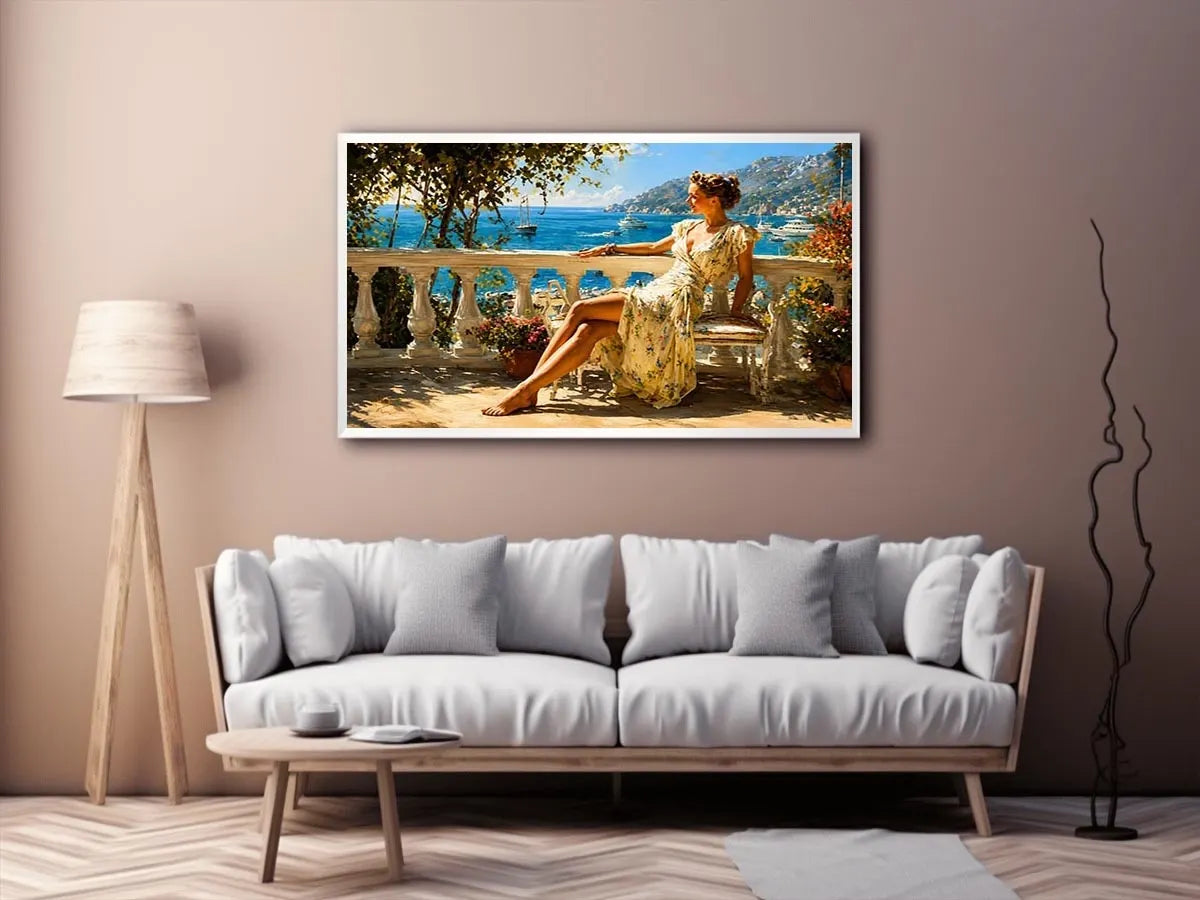   mediterranean woman coastal canvas print