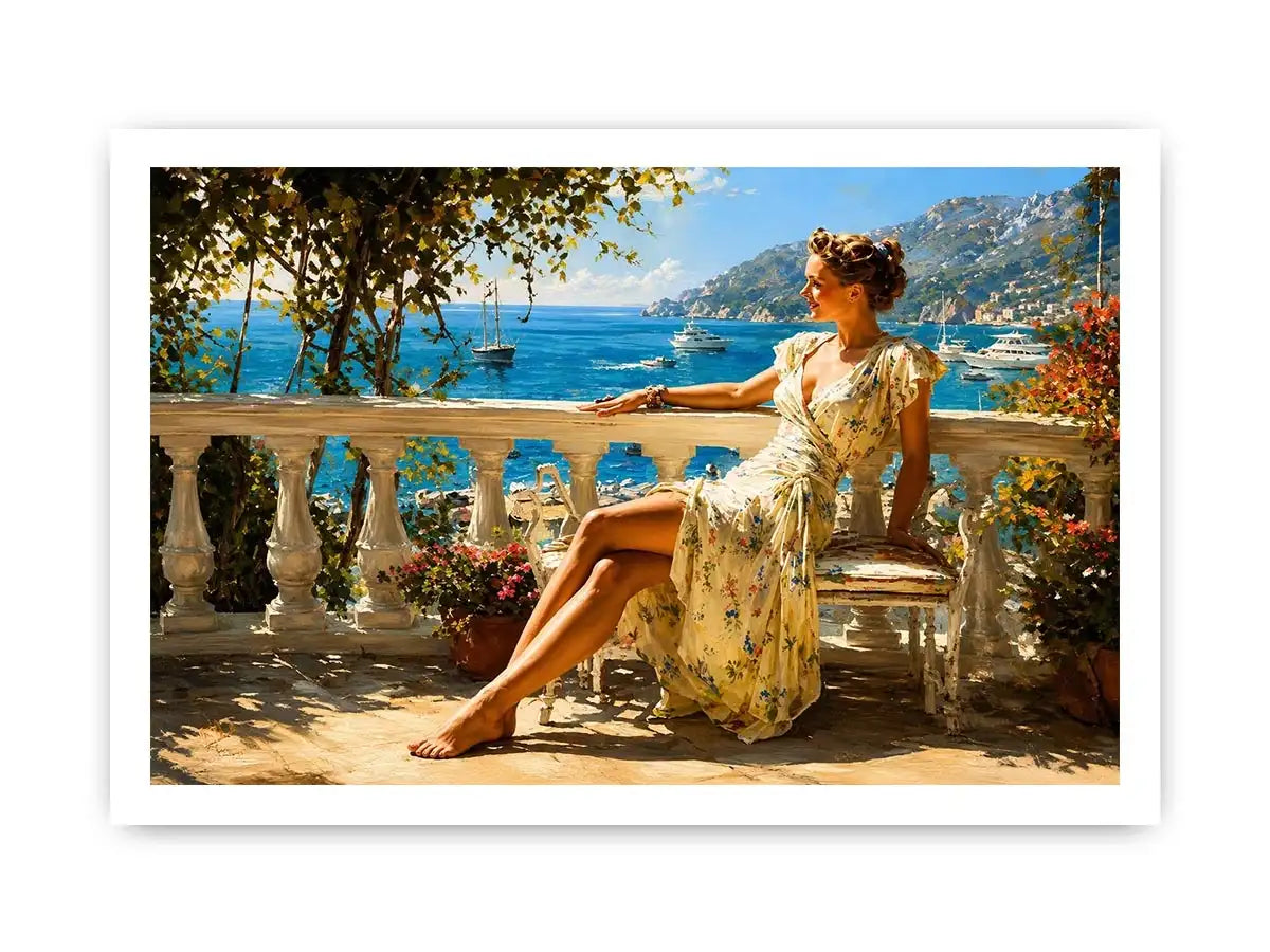   mediterranean woman coastal canvas print