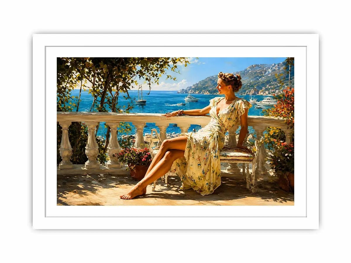   mediterranean woman coastal canvas print