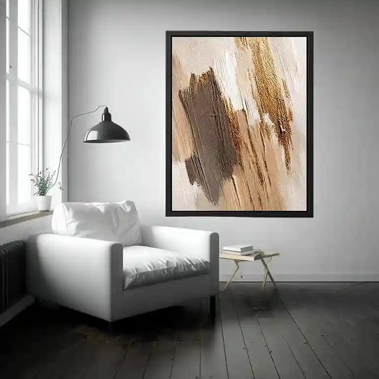   neutral gold abstract canvas bedroom