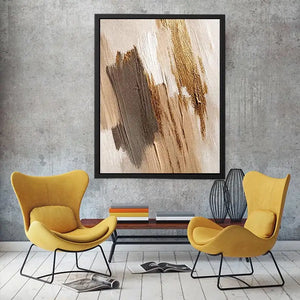   neutral gold abstract canvas bedroom