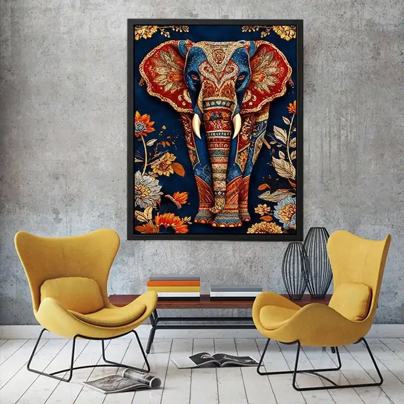   ornate elephant canvas art entryway