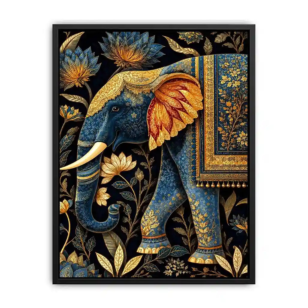   blue gold elephant canvas print decor