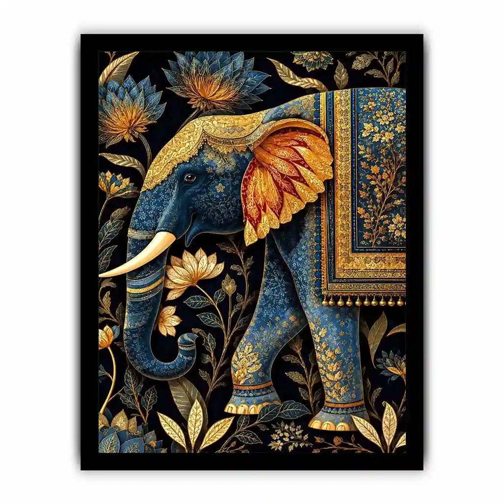   blue gold elephant canvas print decor