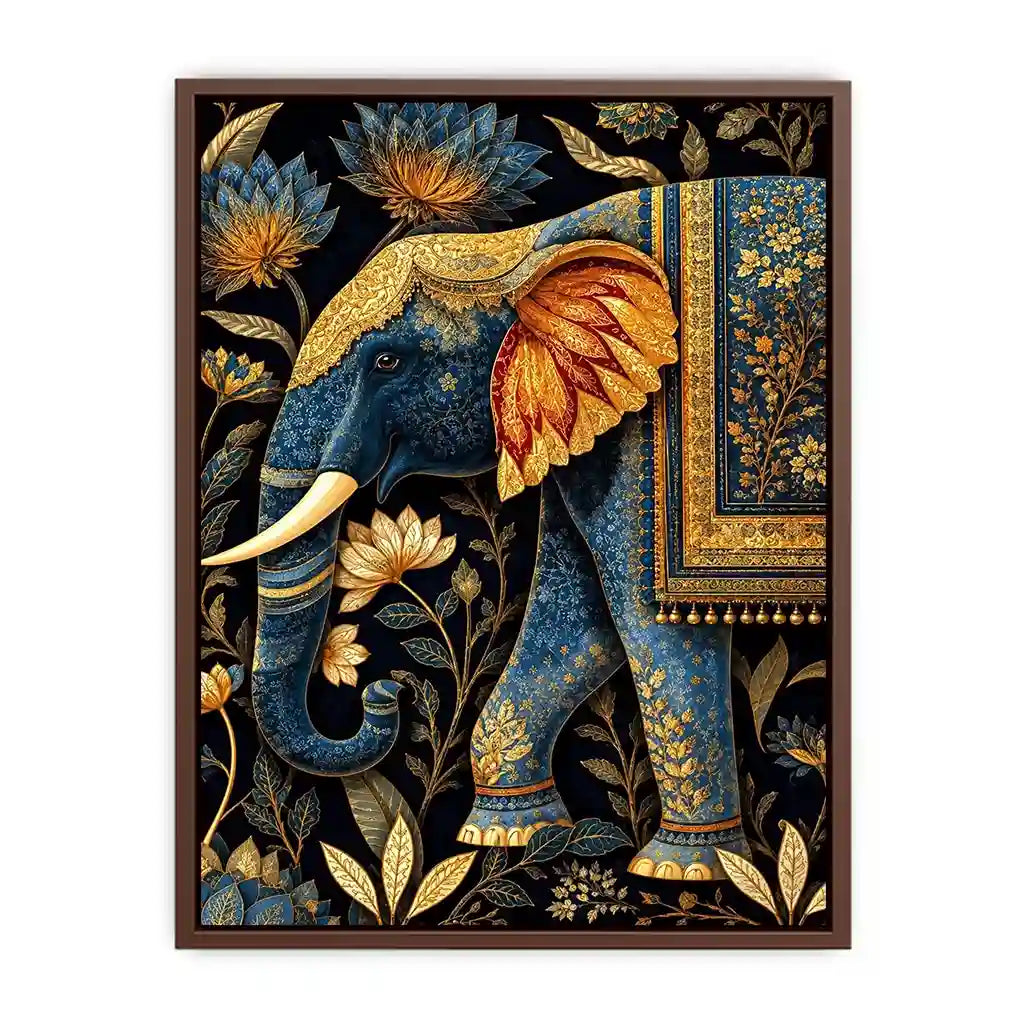   blue gold elephant canvas print decor