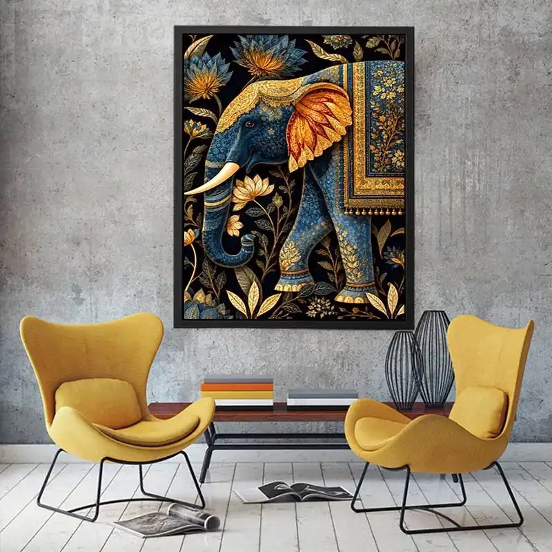   blue gold elephant canvas print decor