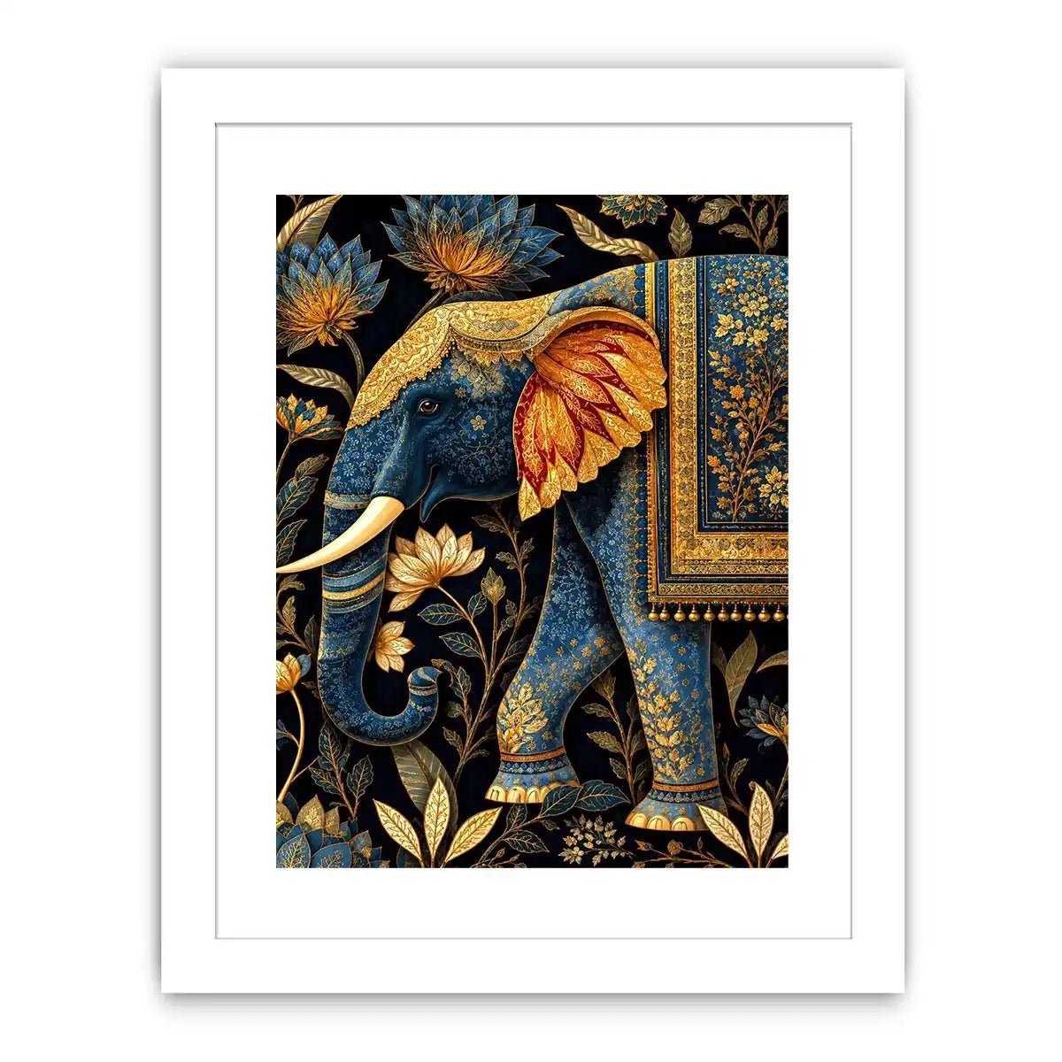   blue gold elephant canvas print decor