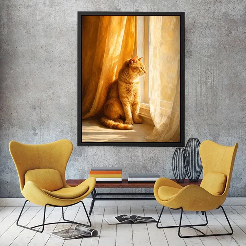   orange cat window canvas art bedroom
