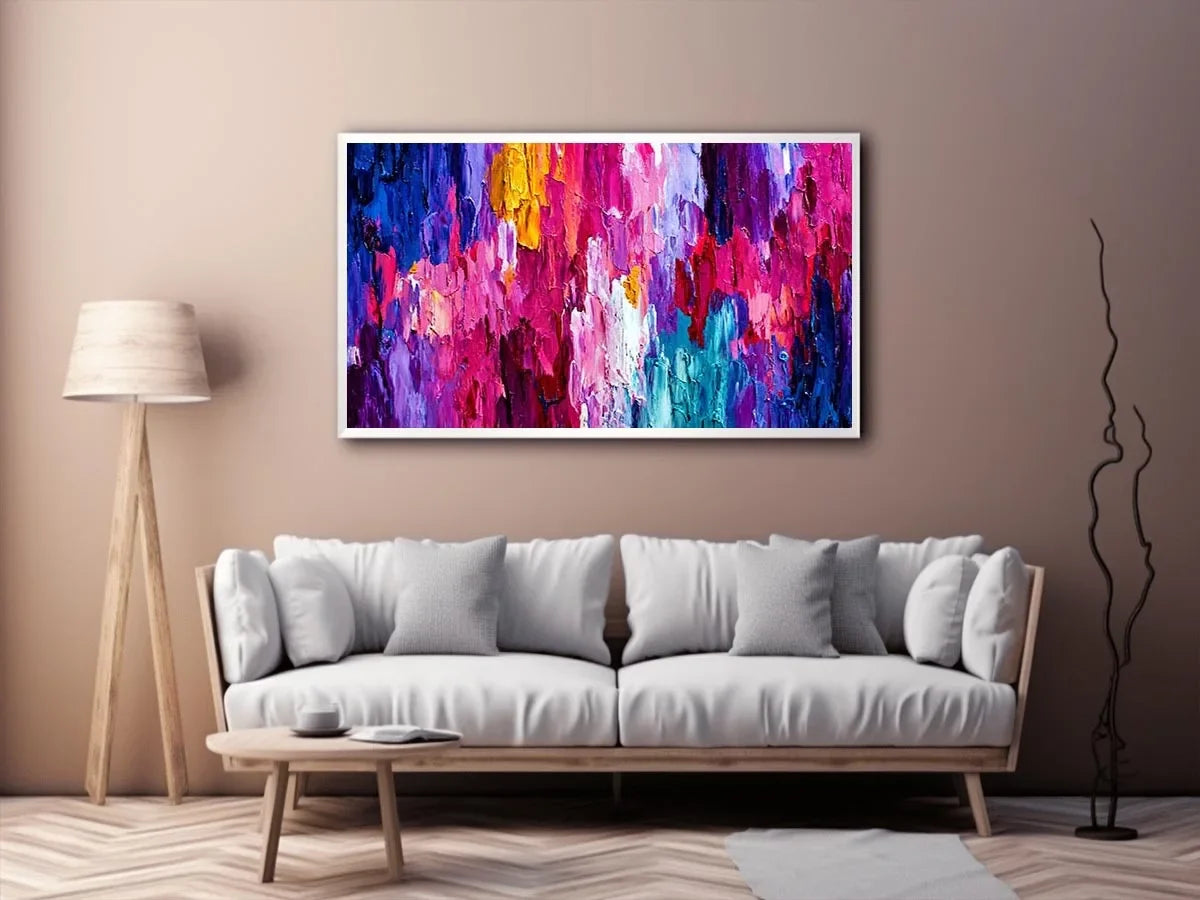   pink blue abstract impasto canvas