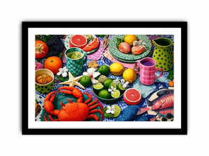   mediterranean seafood feast coastal kitchen wall art
