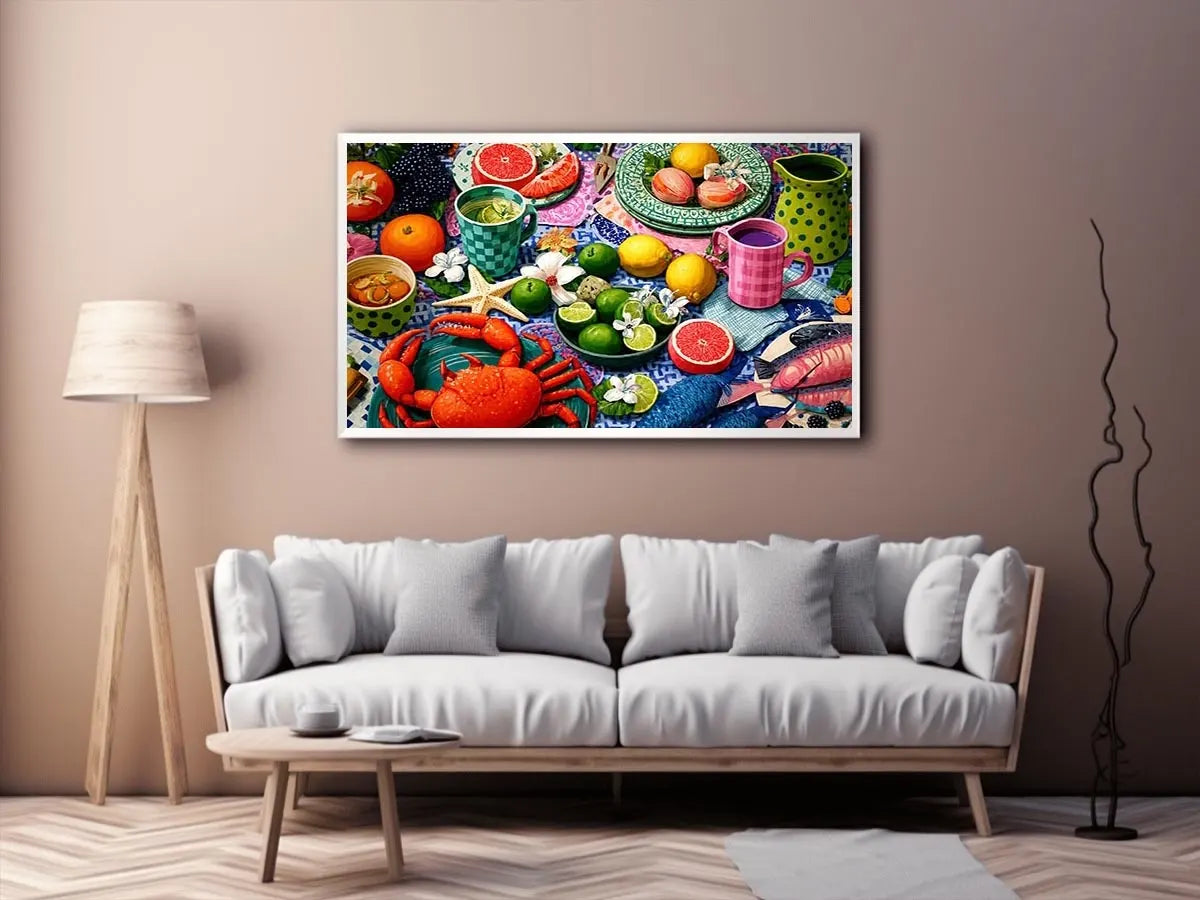   mediterranean seafood feast coastal kitchen wall art