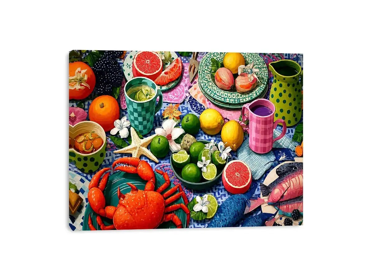   mediterranean seafood feast coastal kitchen wall art