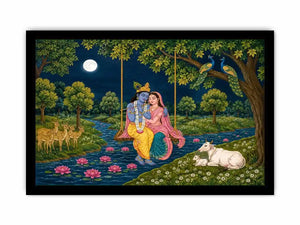   radha krishna moonlit swing devotional wall art