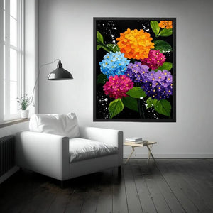   colorful hydrangea bouquet bold floral wall art