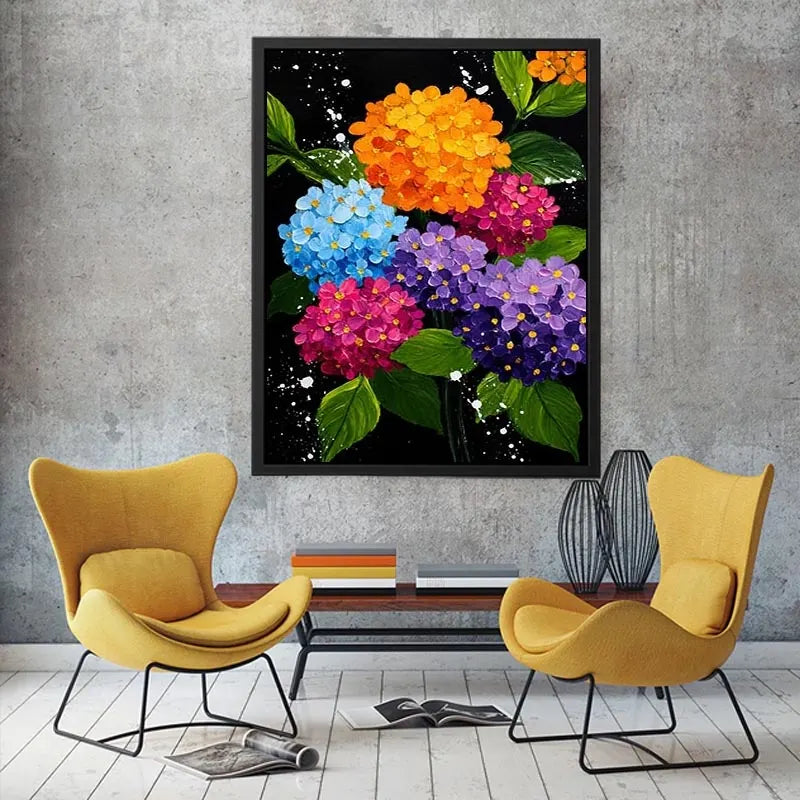   colorful hydrangea bouquet bold floral wall art