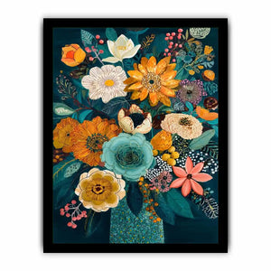   teal botanical flower bouquet modern floral wall art