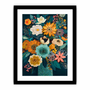   teal botanical flower bouquet modern floral wall art