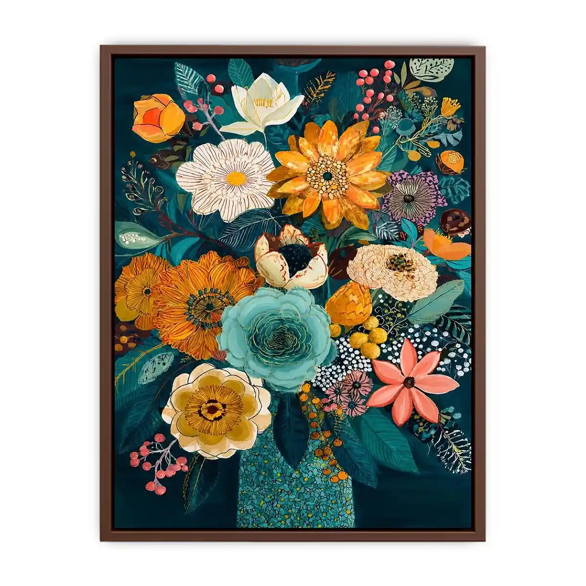   teal botanical flower bouquet modern floral wall art