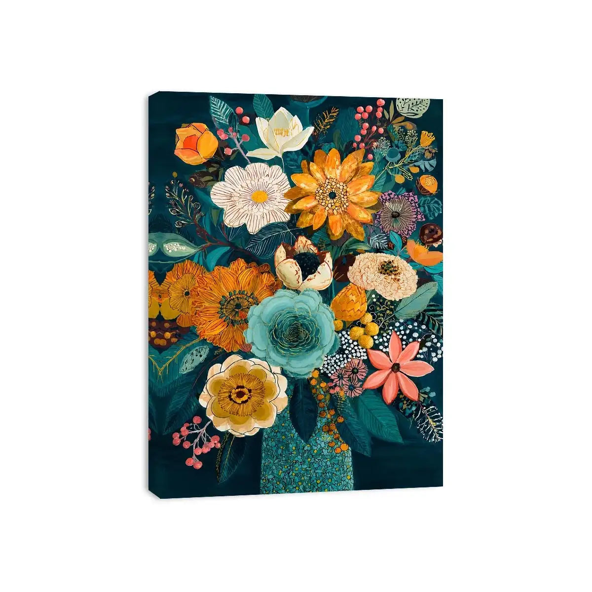   teal botanical flower bouquet modern floral wall art
