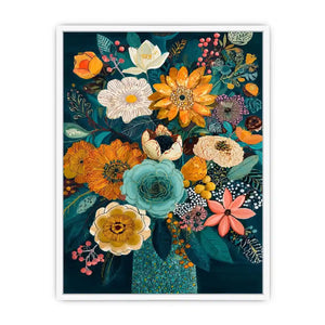   teal botanical flower bouquet modern floral wall art