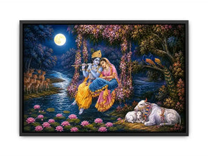   radha krishna moonlight vrindavan devotional art