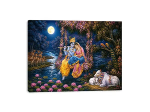   radha krishna moonlight vrindavan devotional art