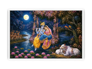   radha krishna moonlight vrindavan devotional art
