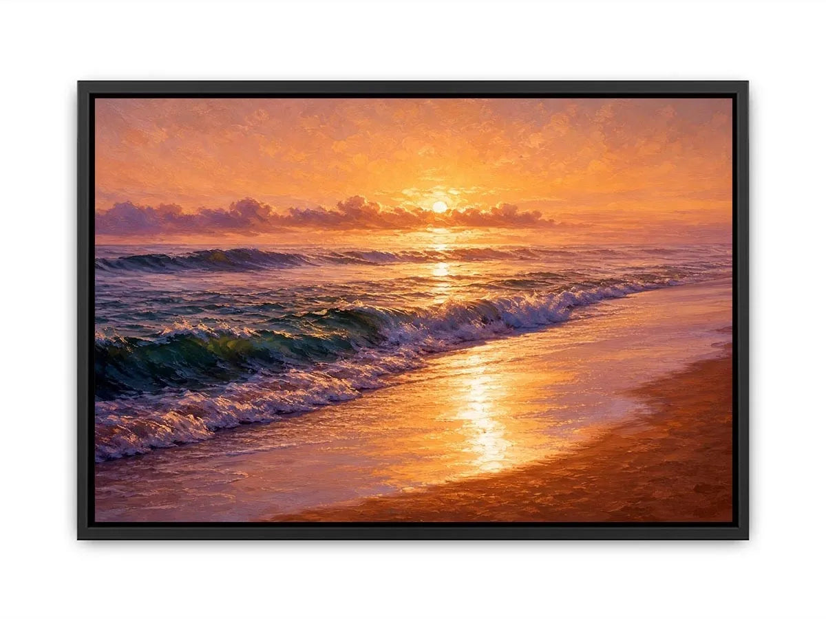   golden sunset ocean waves coastal beach wall art