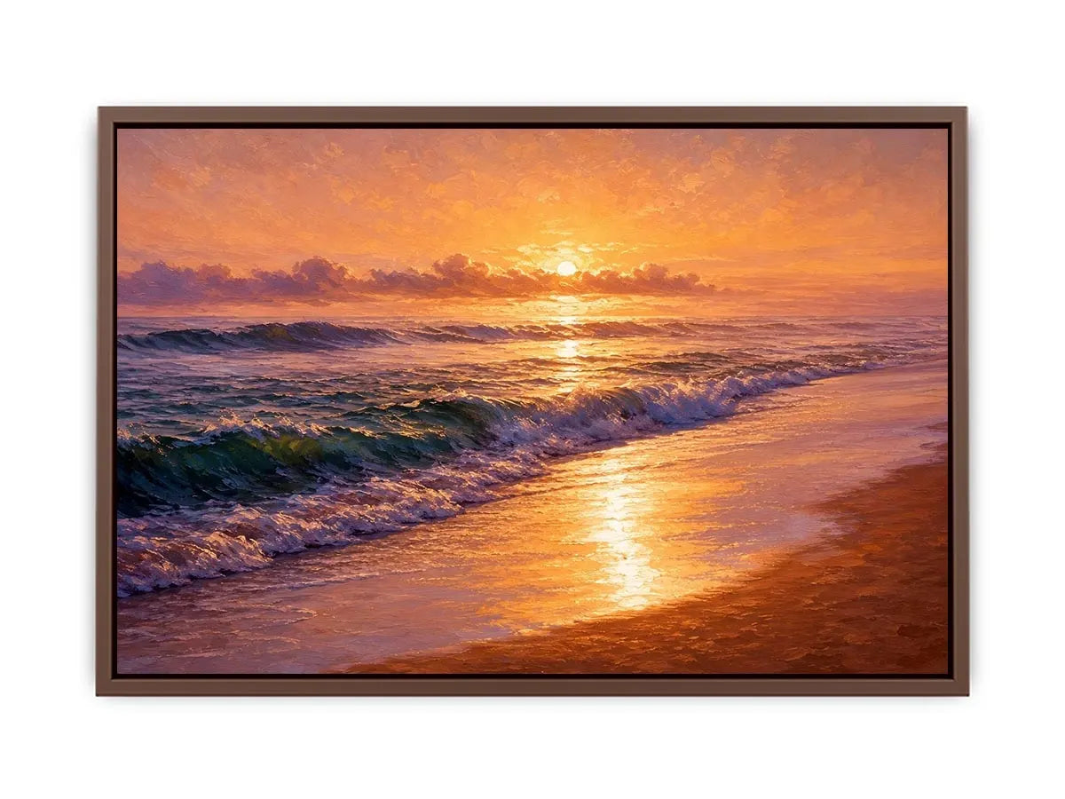   golden sunset ocean waves coastal beach wall art