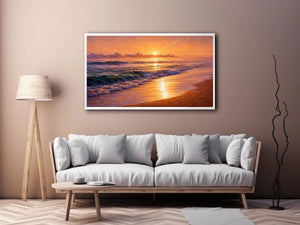   golden sunset ocean waves coastal beach wall art