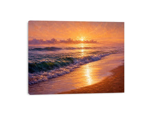   golden sunset ocean waves coastal beach wall art