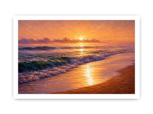   golden sunset ocean waves coastal beach wall art