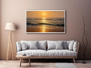   soft golden sunrise ocean serene coastal wall art