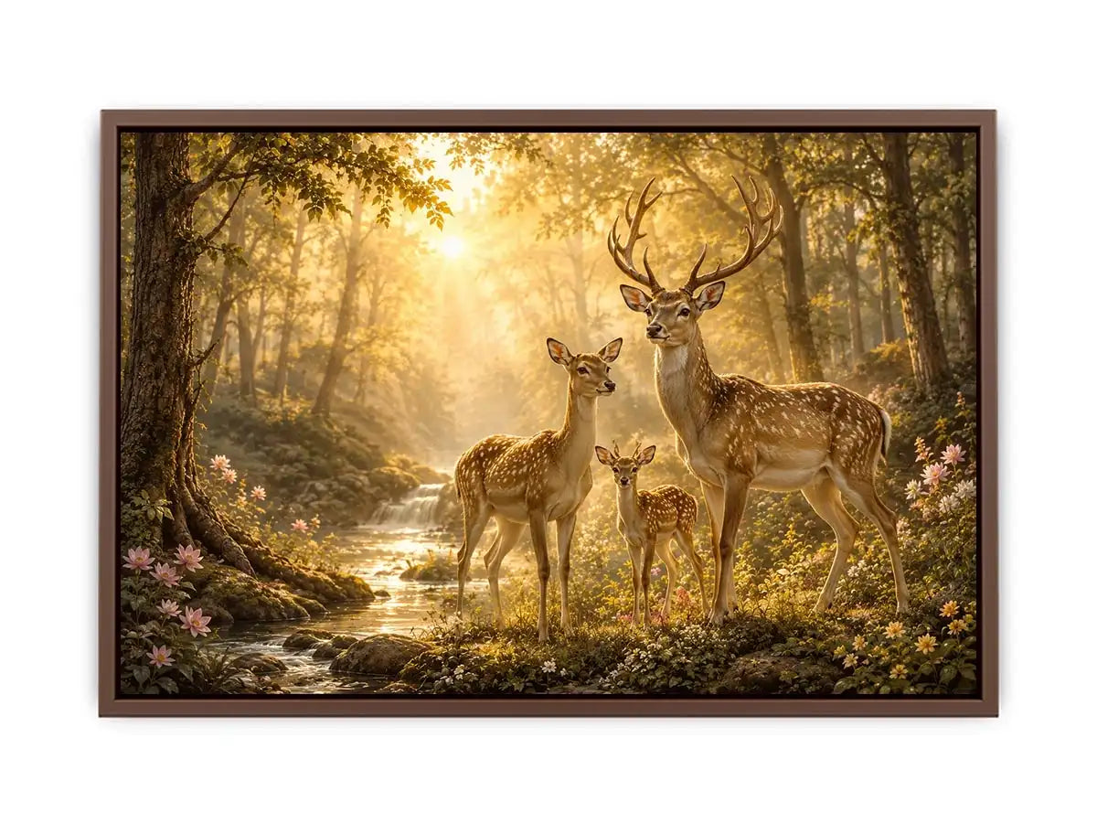   deer family forest canvas art