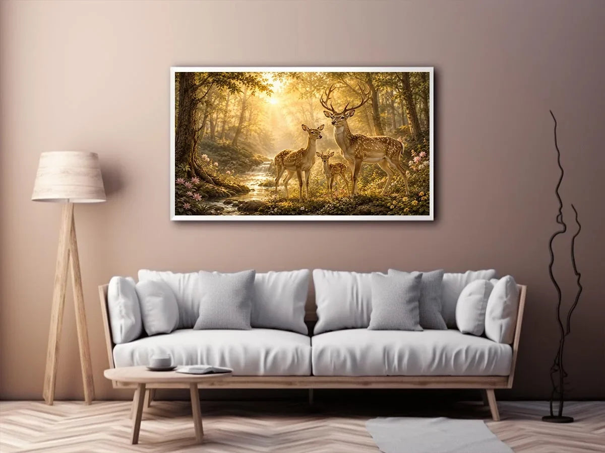   deer family forest canvas art