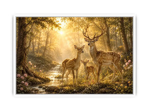   deer family forest canvas art