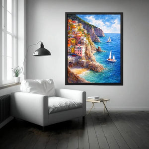   mediterranean cliffside village canvas art