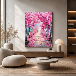   pink blossom pathway canvas print bedroom
