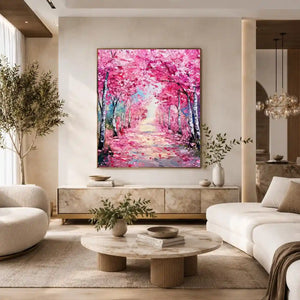   pink blossom pathway canvas print bedroom