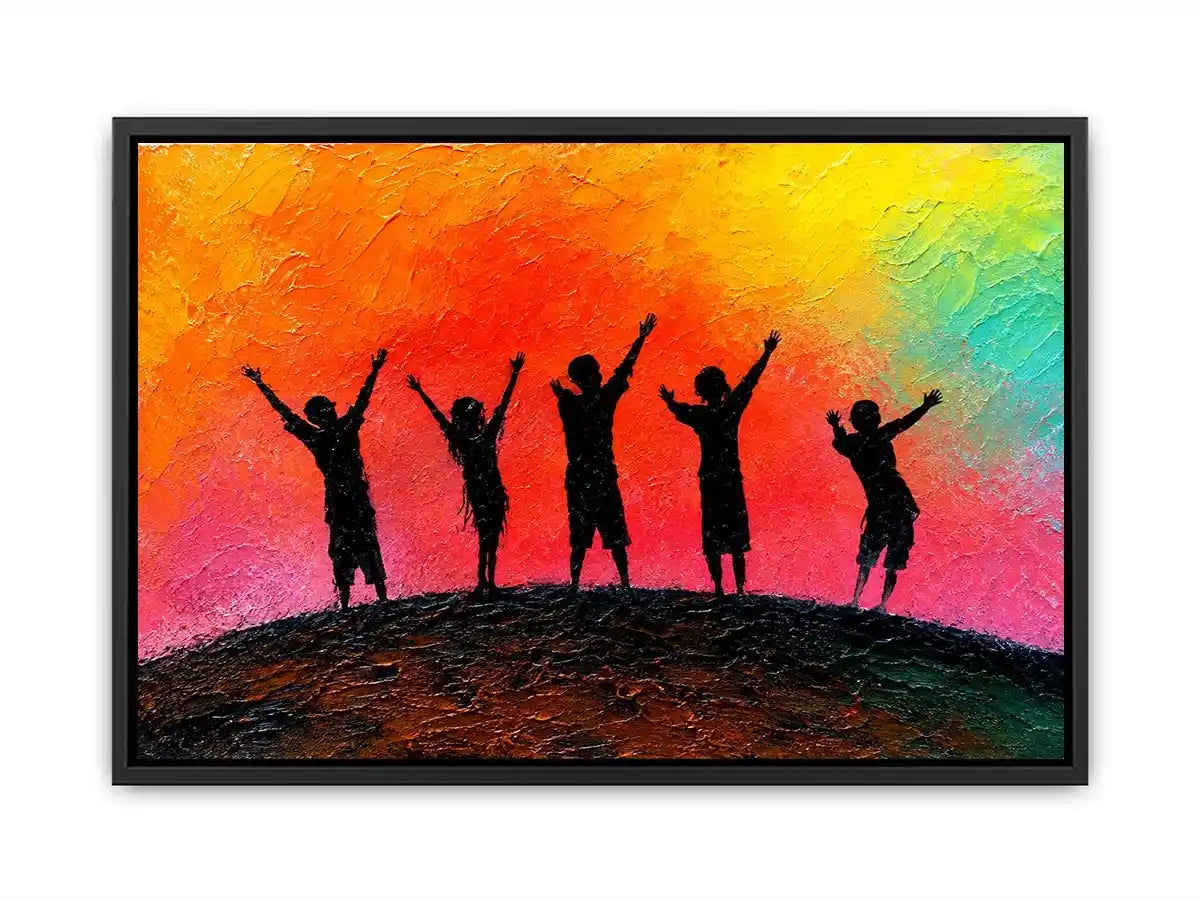   colorful kids silhouette canvas art
