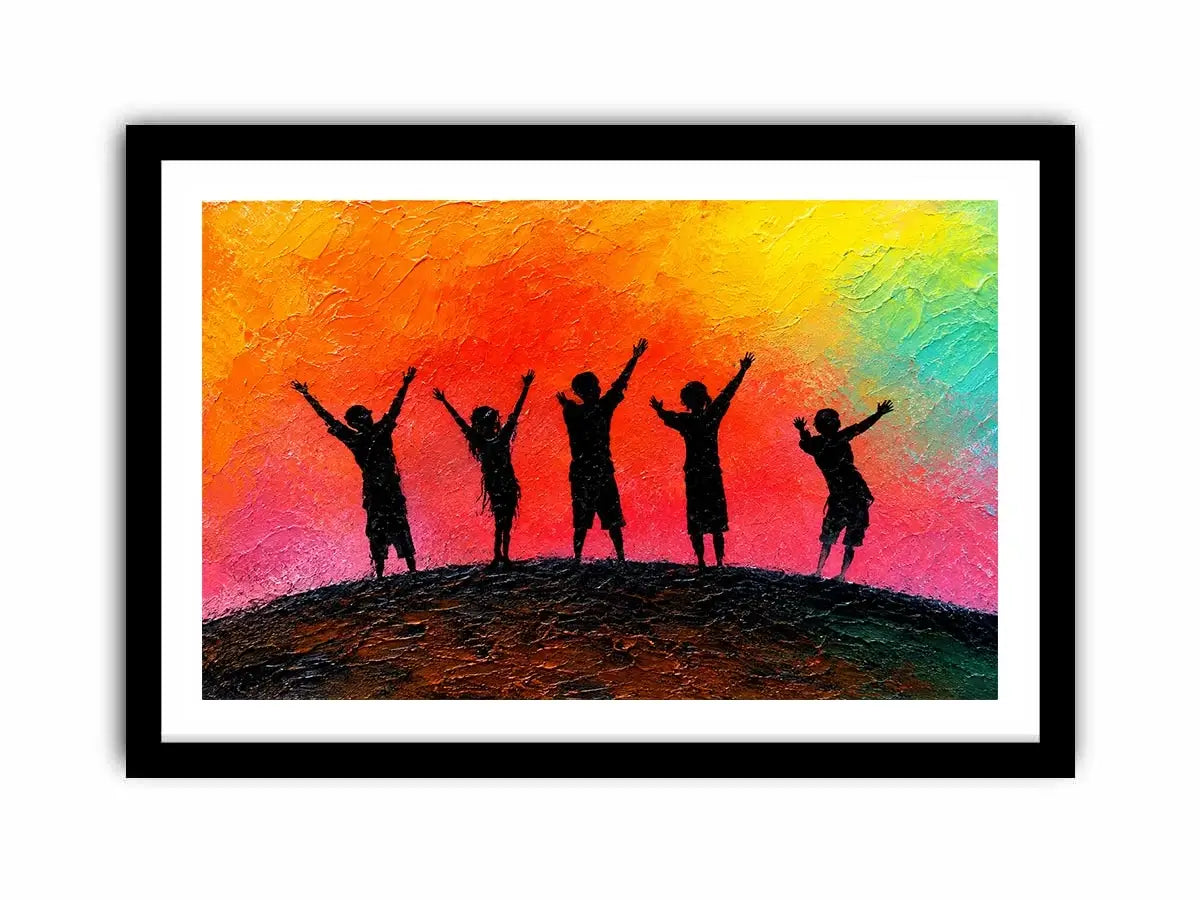   colorful kids silhouette canvas art