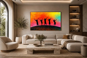   colorful kids silhouette canvas art