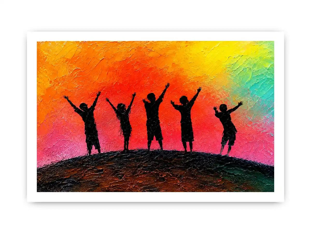   colorful kids silhouette canvas art