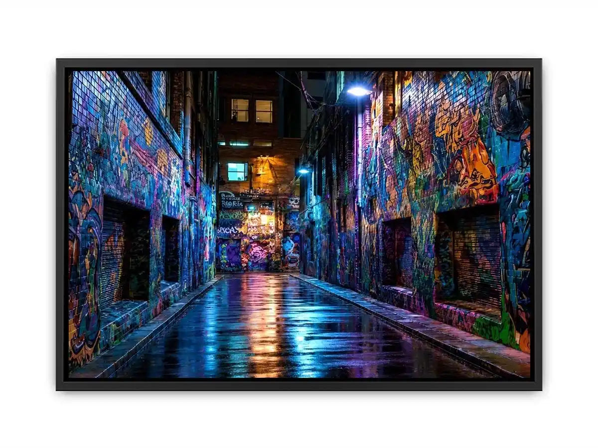   neon graffiti alley wall art