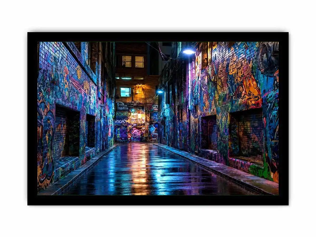   neon graffiti alley wall art